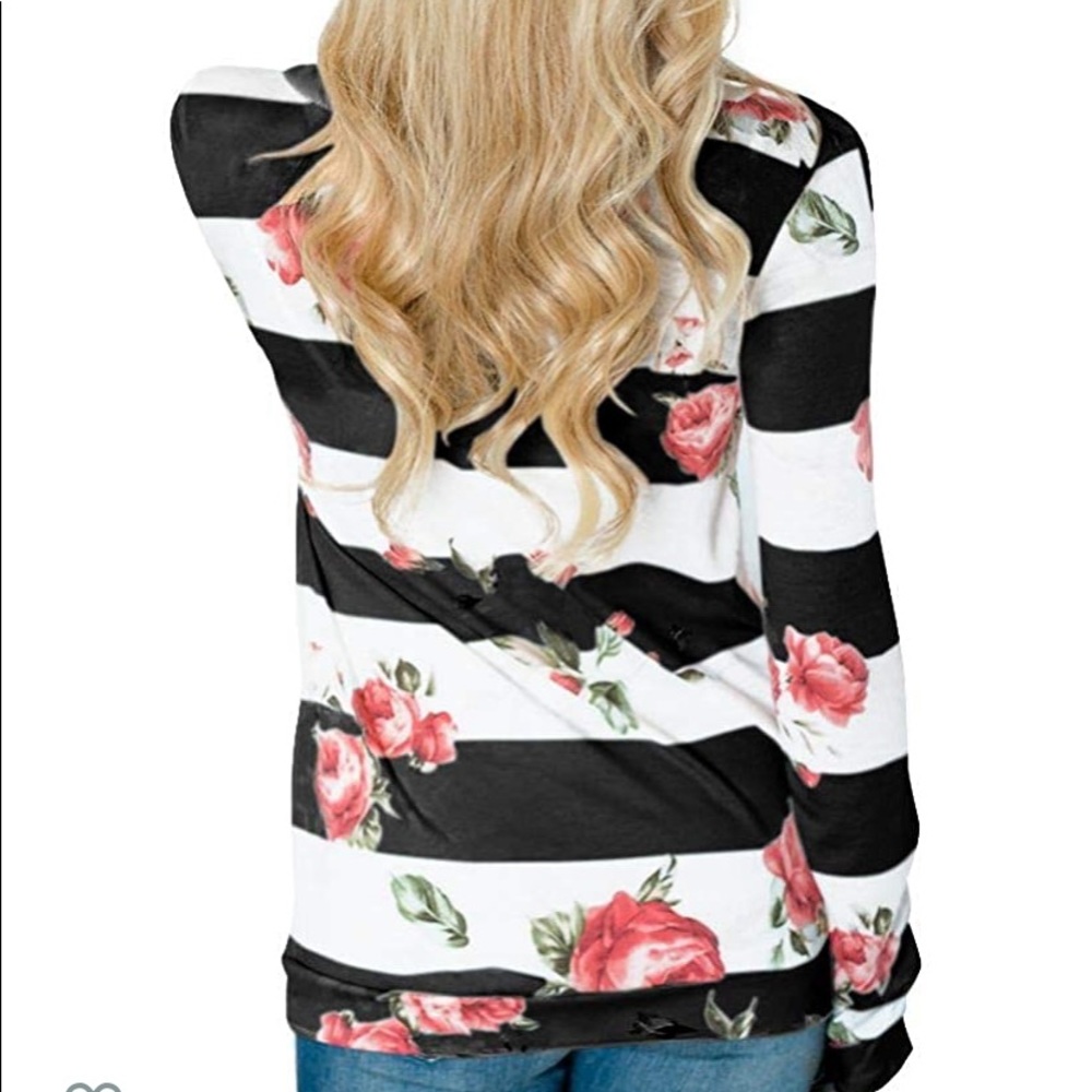 woman floral cowl neck sweatshirts w pocket - Picture 4 of 7